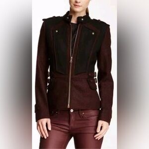Sam Edelman Two Tone Women's Sz S Wool Military Coat Jacket Red/Black Full Zip